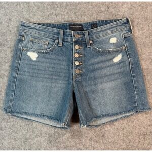 Lucky Brand Womens Blue Denim Button Fly Distressed Cut Off Shorts Size 6 28